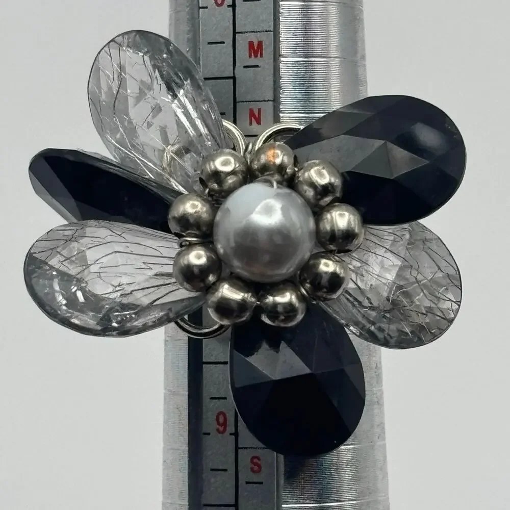 Black & Silver Floral Ring